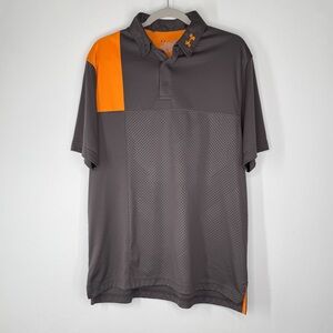 Under Armour Loose HeatGear Gray Orange 3 Button Short Sleeve Polo Men’s Large